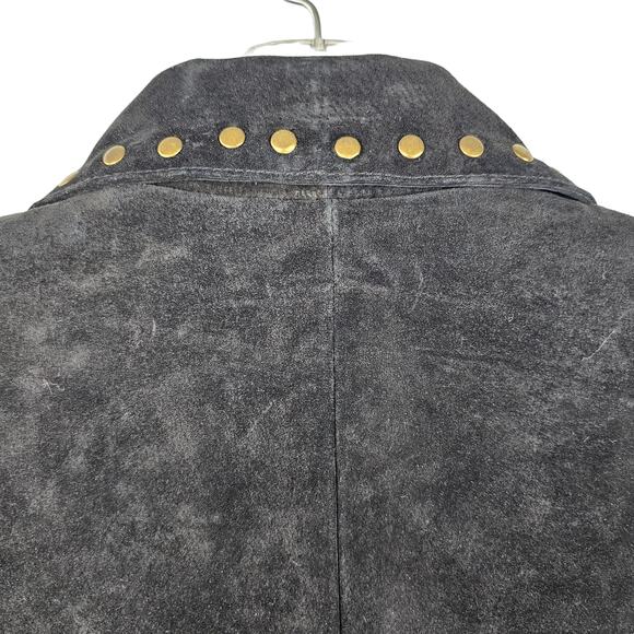 Montanaco black suede Western collared vest scalloped hem studs Large - Picture 4 of 7